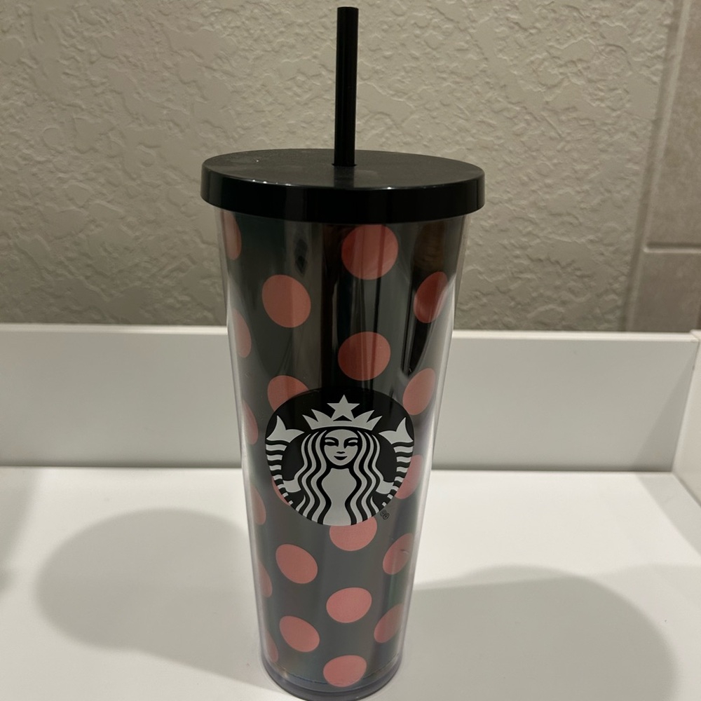 Starbucks Black Tumbler with Pink Dots